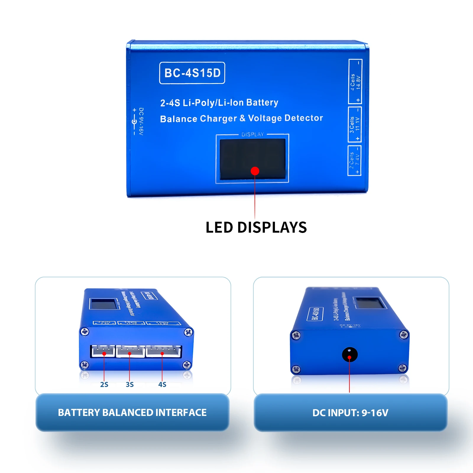 Hobbyhh BC-4s15D 2-4s Lipo RC Battery Balance Charger, 2S 3S 4stoy UAV Crystal Gun Charger Voltage Display