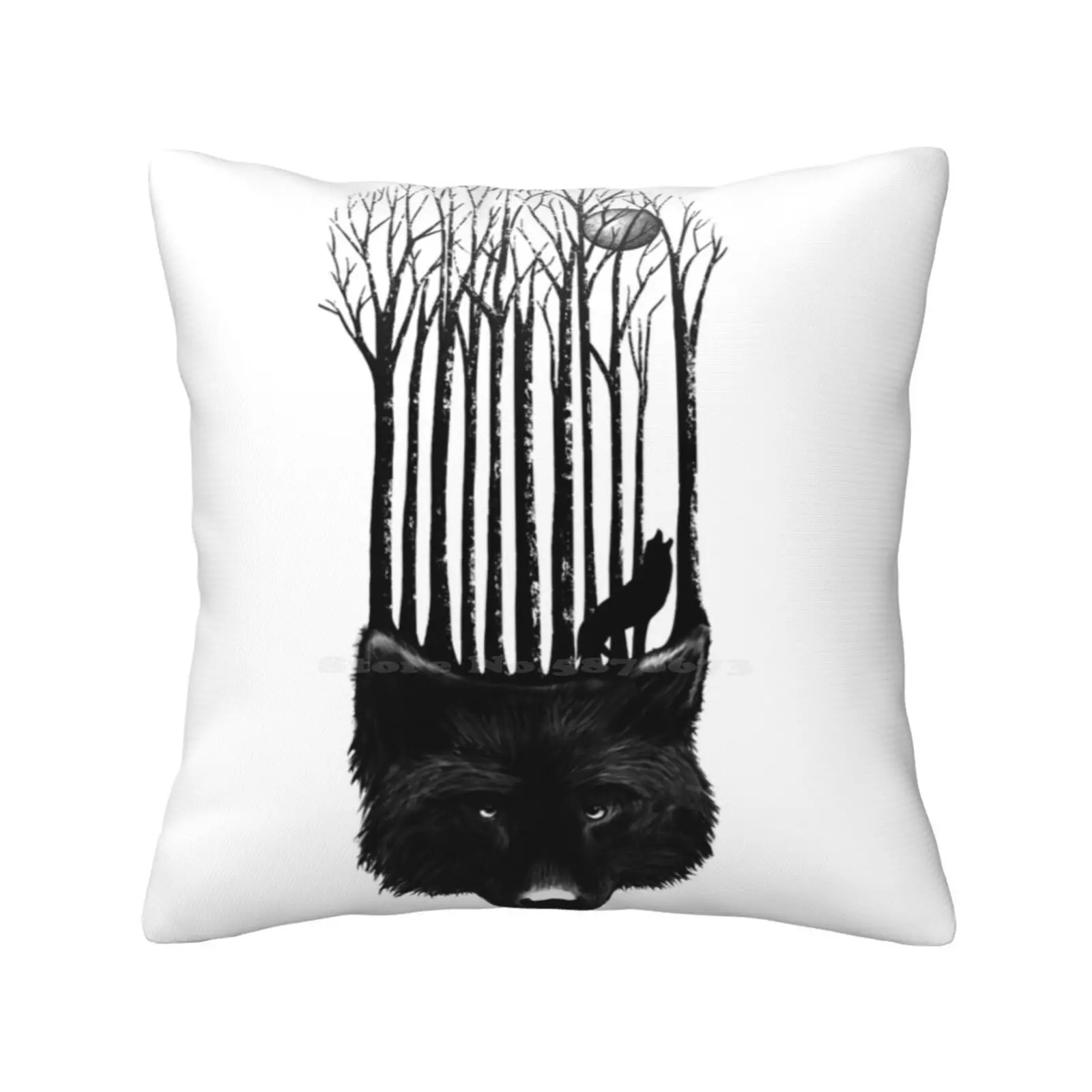 Black Wolf Barcode In The Woods Illustration Fashion Sofa Throw Pillow Cover Pillowcase Barcode Art Barcode Illustration