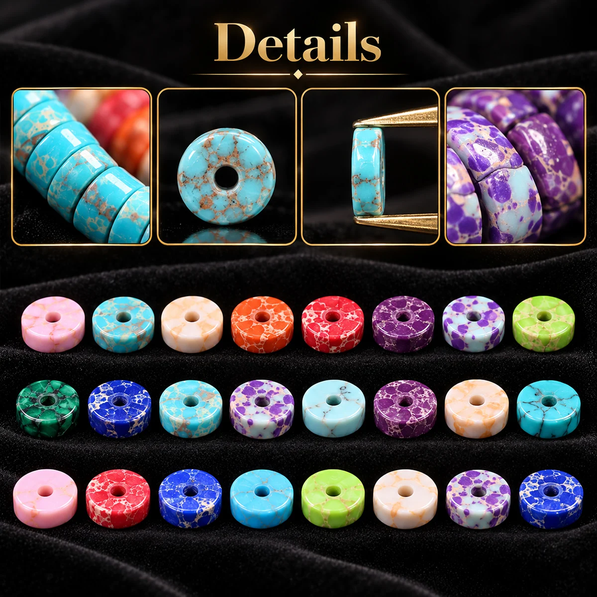 2x4mm 75-piece Assortment Natural Stone Emperor Pine Multicolored Handcrafted DIY Jewelry-Making Bracelet Beads and Accessories