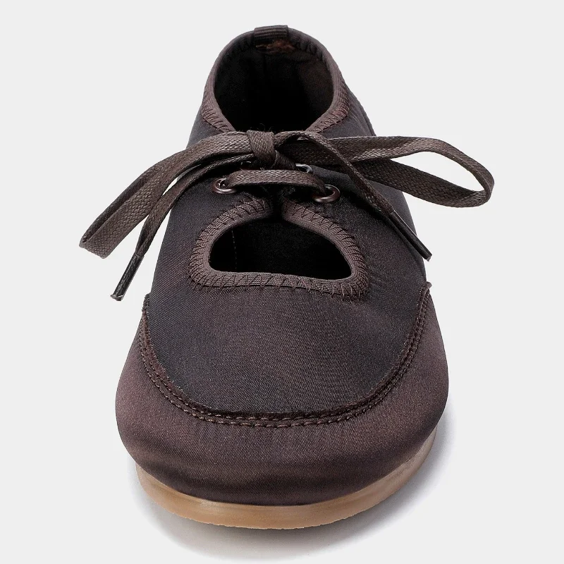 

Lace Up Round Toe Sports Ballet Flats Women Satin Shallow Comfort Soft Sole Casual Shoes Female New Designer Flat Shoes Women