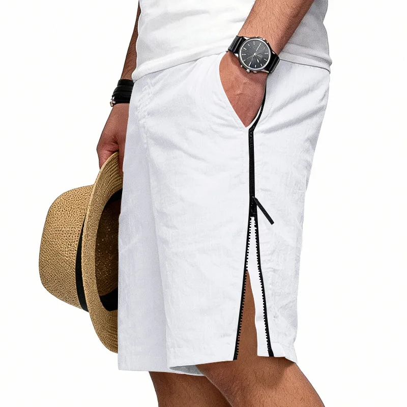 Men's Summer Casual Shorts Side Zipper Split Hem Loose Fit Lightweight Breathable Knee‑Length Beach Workout Short Pants