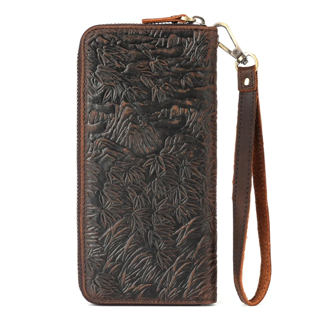 Animal Pattern Genuine Leather Purse Man Real Cow Leather Wallet Large Capacity Male Cowhide Clutch Hand Bag