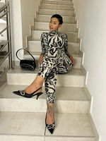 Kliou Leopard Print Jumpsuit Woman Autumn Trend Turtleneck Full Sleeve Skinny Peach Hip Hot Girls Midnight Sexy Fashion Overalls - Image 2