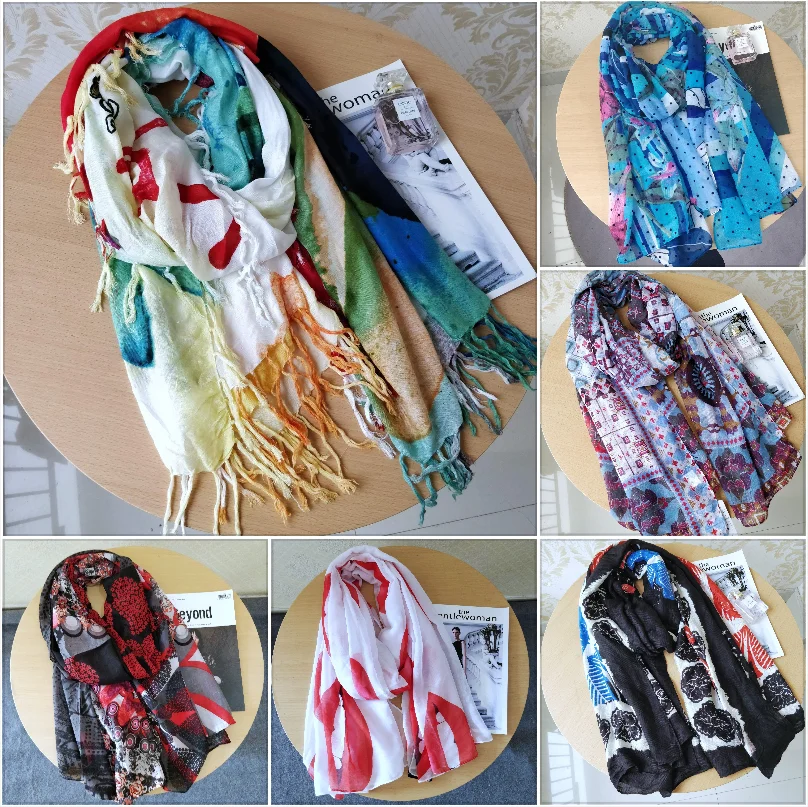 Foreign trade original Spanish embroidery print, beach shading, warm and comfortable, fashionable women's scarves and shawls