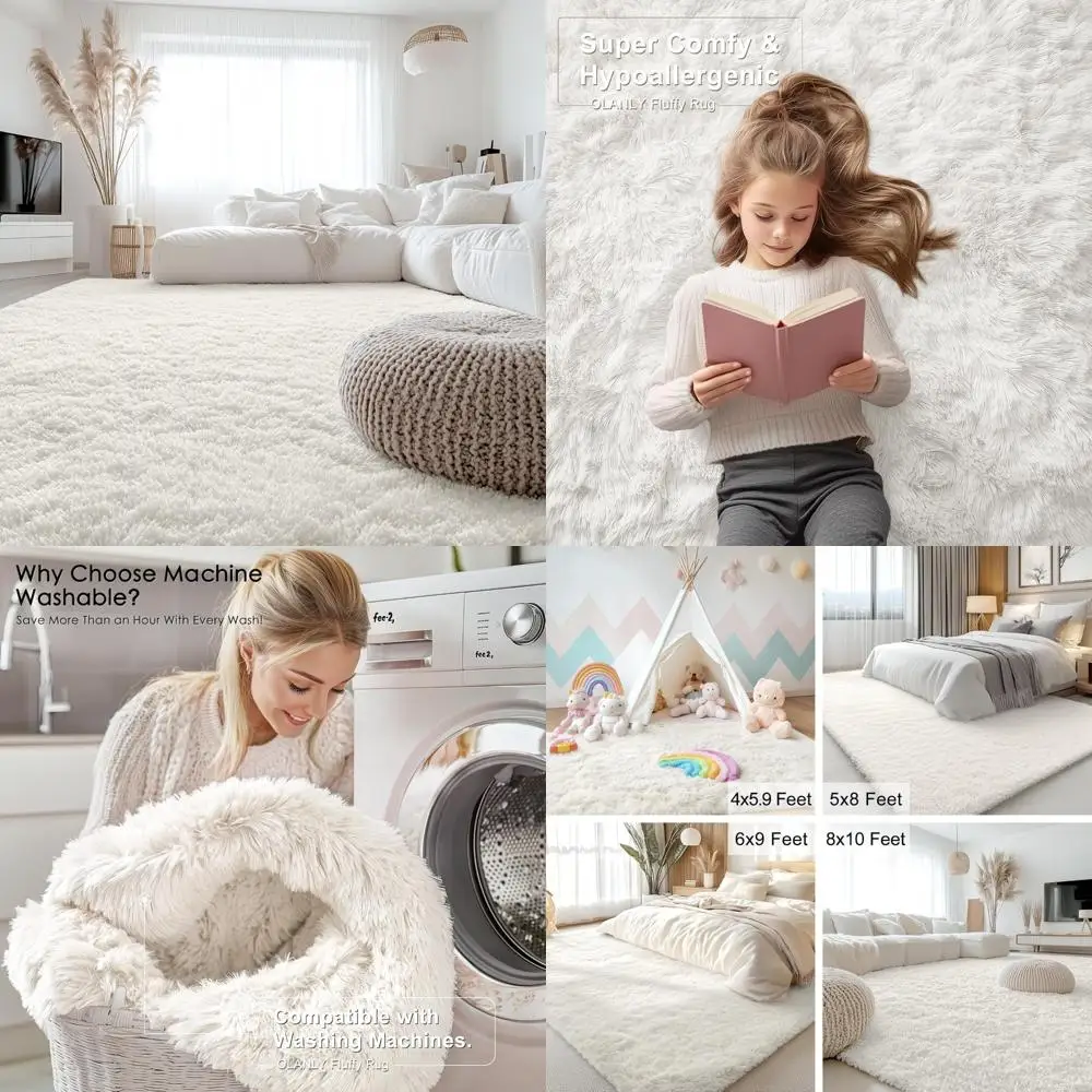

Large 8x10 Machine Washable Soft Shaggy Rugs for Living Room, Bedroom, Indoor Floor Carpets