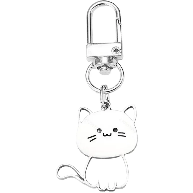 New Cute Cat Keychain Men Women Stainless Steel Metal Holder Keyring Versatile Couple Jewelry Valentine Day Leisure Gift