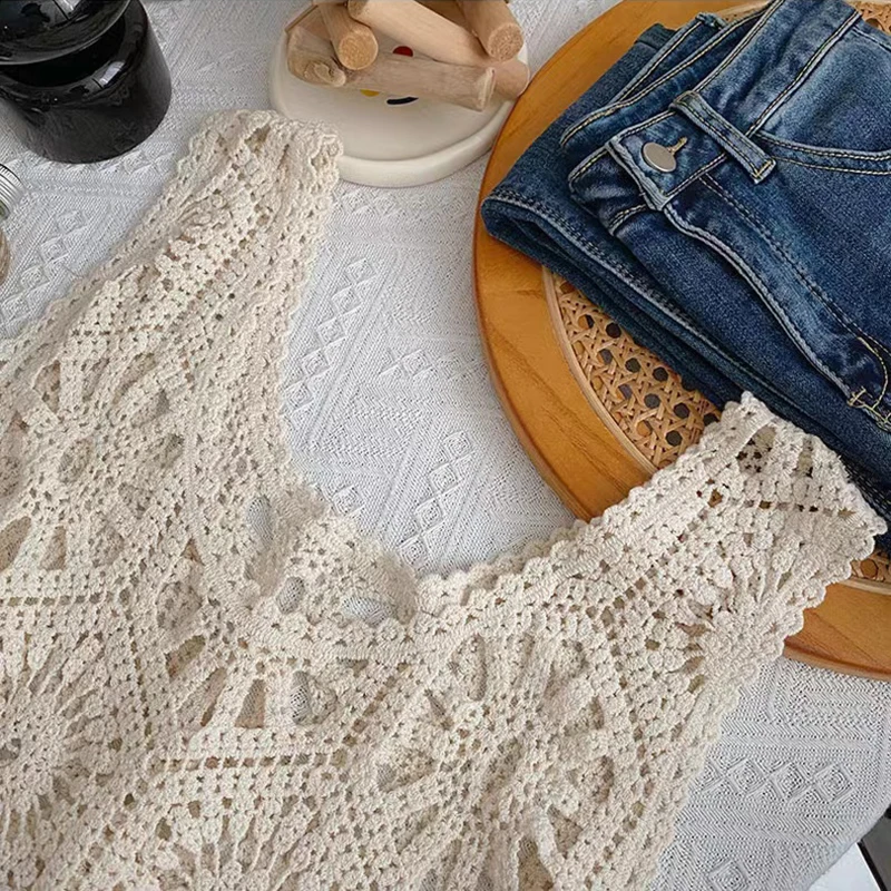 Crochet Tank Top for Women Sheer Open-work Sleeveless Crop Knit Top Blouse Summer Boho Vacation Coverup Outfit