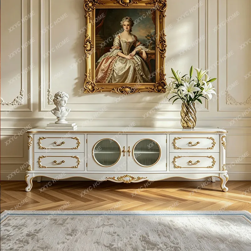 Light luxury white TV cabinet carved locker villa living room wall floor cabinet decorative cabinet furniture