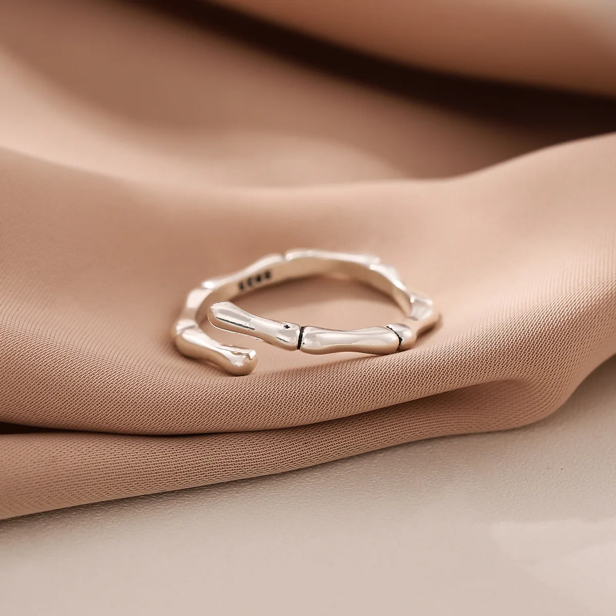 جديد 925 فضة مجوهرات بسيطة الإبداعية الخيزران قابل للتعديل شخصية افتتاح خواتم R349