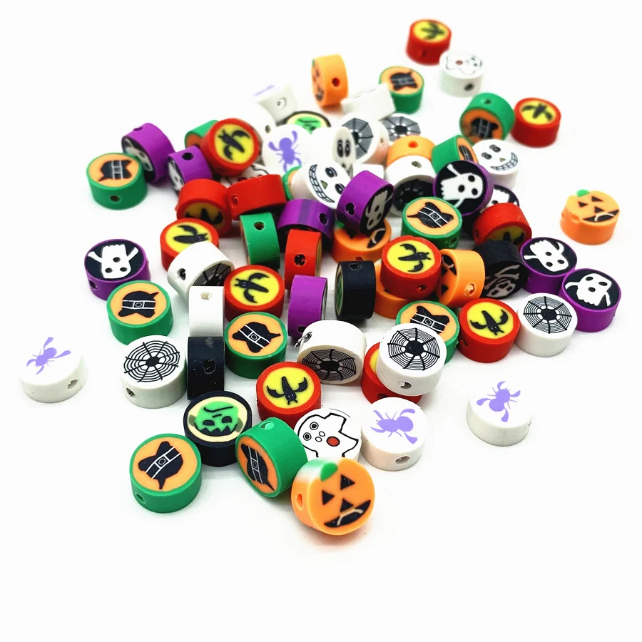 Random Mix 30 Halloween Patterned Soft Clay Beads for Bracelets Necklaces Earrings Pendants DIY Jewelry Making