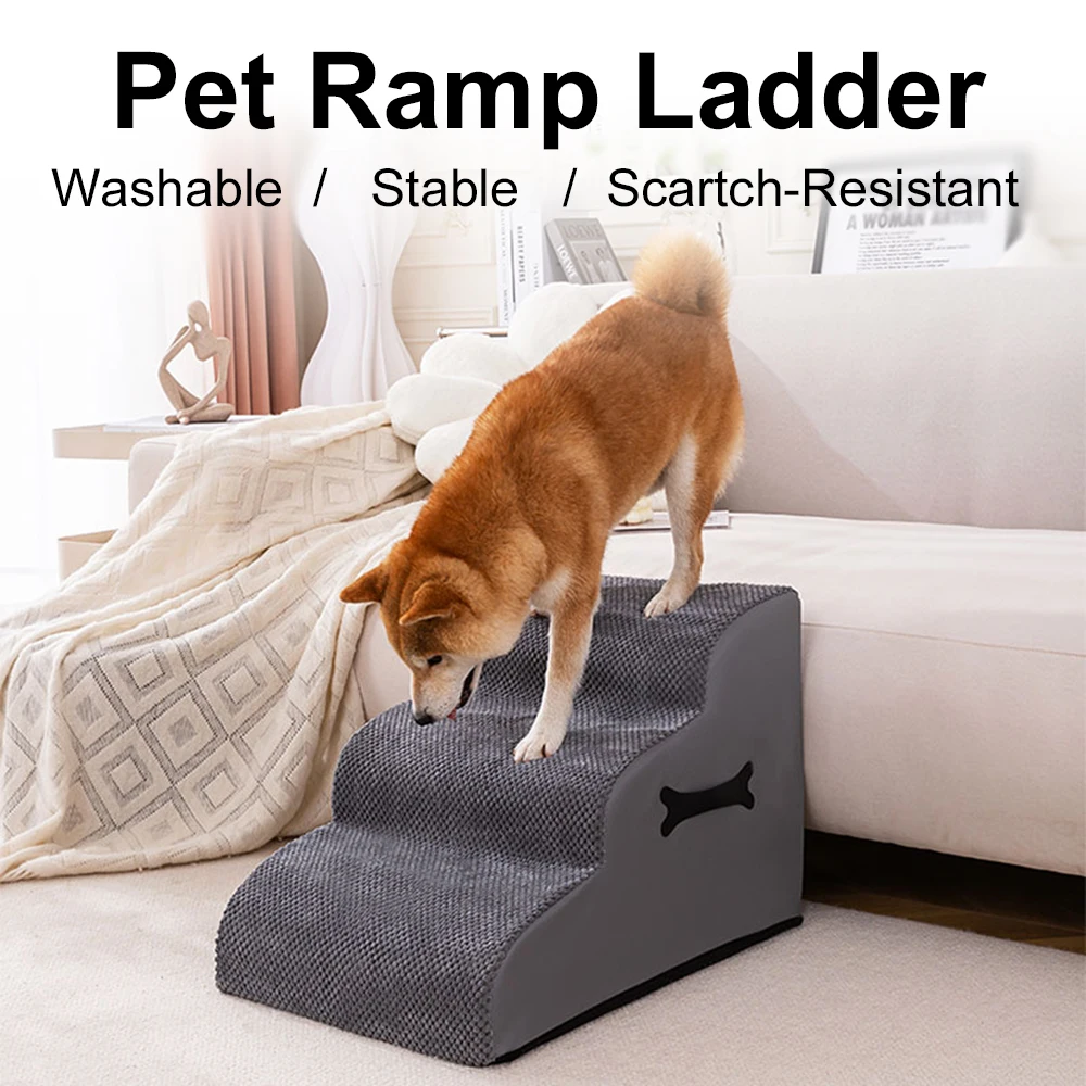 Ramp Pet Stairs 4-Tiers Dog Stairs Non-Slip Dog Ladders Ramp for High Bed and Couch Zipper Detachable Changeable for Dogs Cats