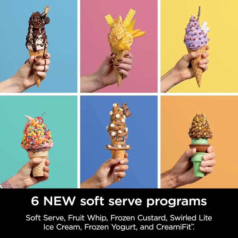 Ninja Swirl من CREAMi Ice Cream وصانعة الخدمة الناعمة، شربات، ميلك شيك، الزبادي المجمد، برنامج منخفض السعرات الحرارية والمزيد، 13 في 1