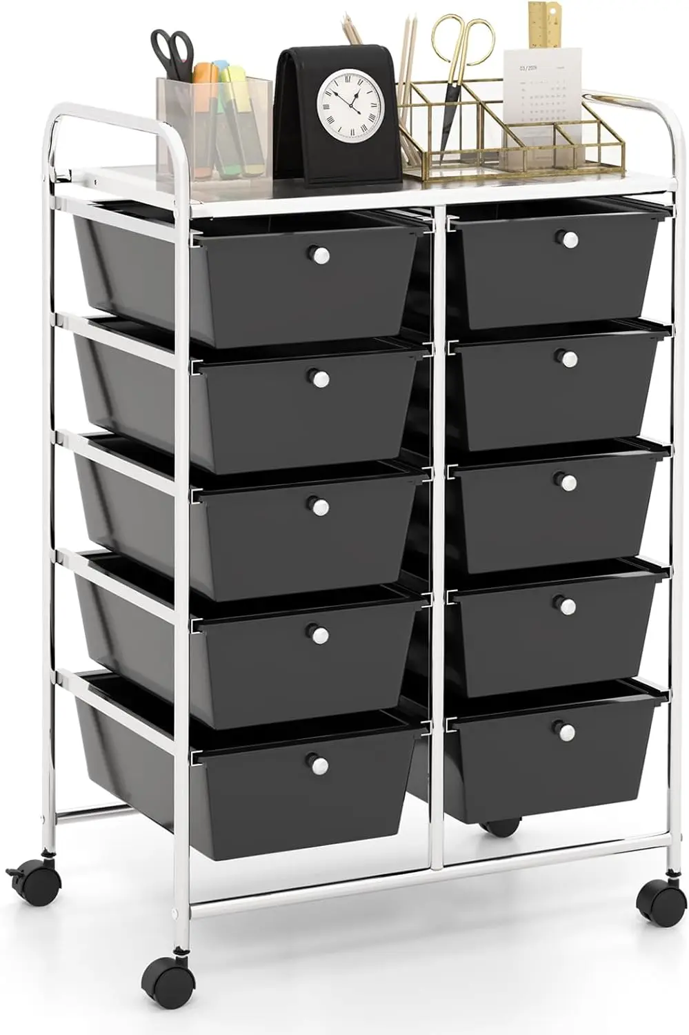 

10-Drawer Rolling Storage Cart, Storage Organizer Cart with Lockable Wheels, Beauty Salon Movable Utility Cart for School