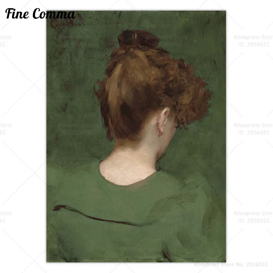 French Woman Back Portrait Study of Lilia Carolus Duran Vintage Poster Moody Green Painting Wall Art Canvas Print Home Decor