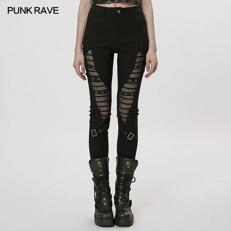 

PUNK RAVE Women's Gothic Hollow-out Eyelet Webbing Leggings Punk Personality Handsome Sexy Girl Tights Pants Spring/autumn