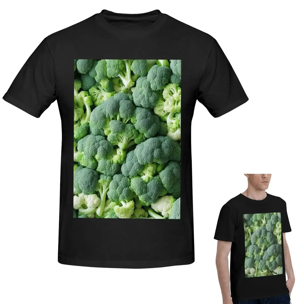 

100% Cotton Broccoli And Cauliflower T-Shirt Men's Fashion Oversized T Shirt Men Round Neck Summer Shirts Tops S-6XL