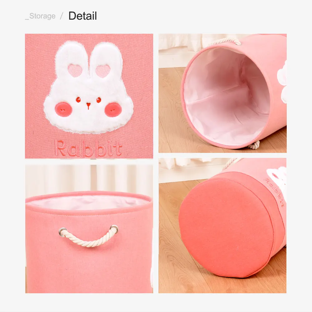 Pink Cartoon Rabbit Laundry Basket Large Capacity Storage Basket Folding Fabric Nursery Hamper for Girls Bedroom Toys Organizer