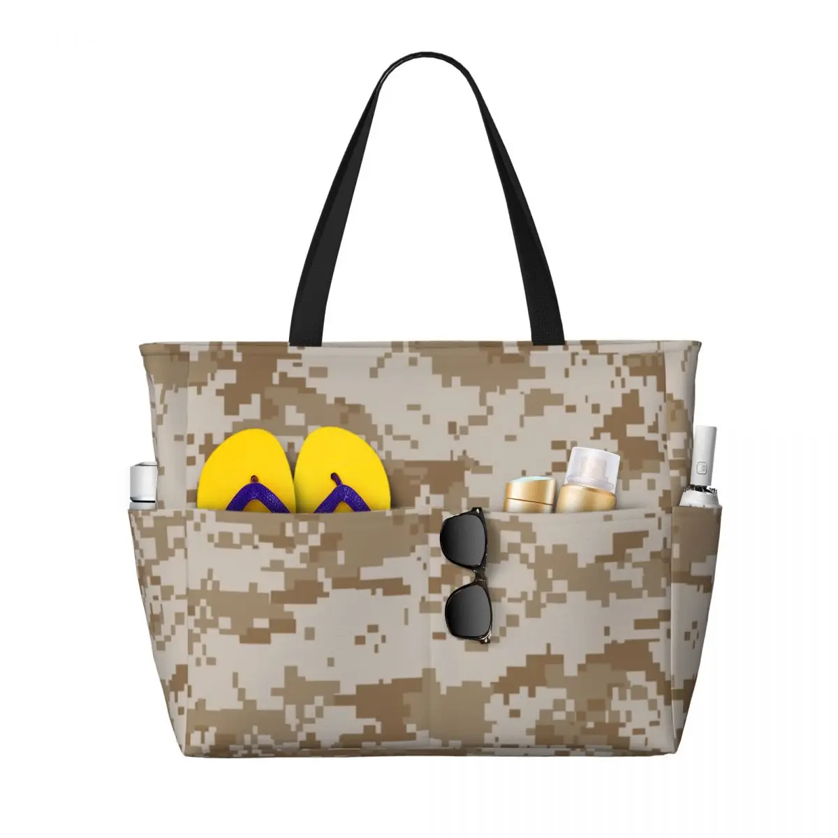 Custom Large Digital Desert Camo Tote Bag for Women Camouflage Shoulder Shopper Gym Beach Travel Bag