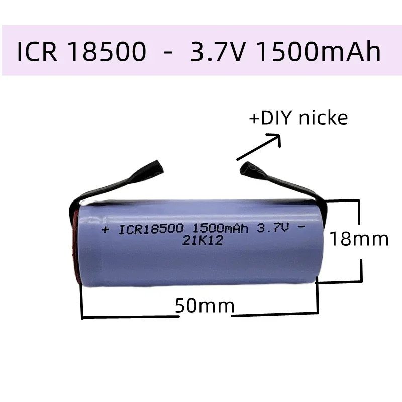 แบตเตอรี่ Li-Ion ชาร์จได้18500 3.7V 1500mAh, léget ère de Grand capacité, + Feuille de NICKEL à faire soi-même ME