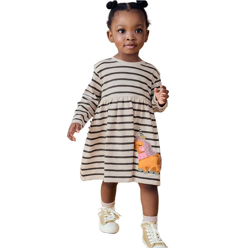 

Jumping Meters 2-7T Long Sleeve Autumn Girls Dresses Unicorn Cotton Applique Party Children's Dresses Fashion Baby Clothing