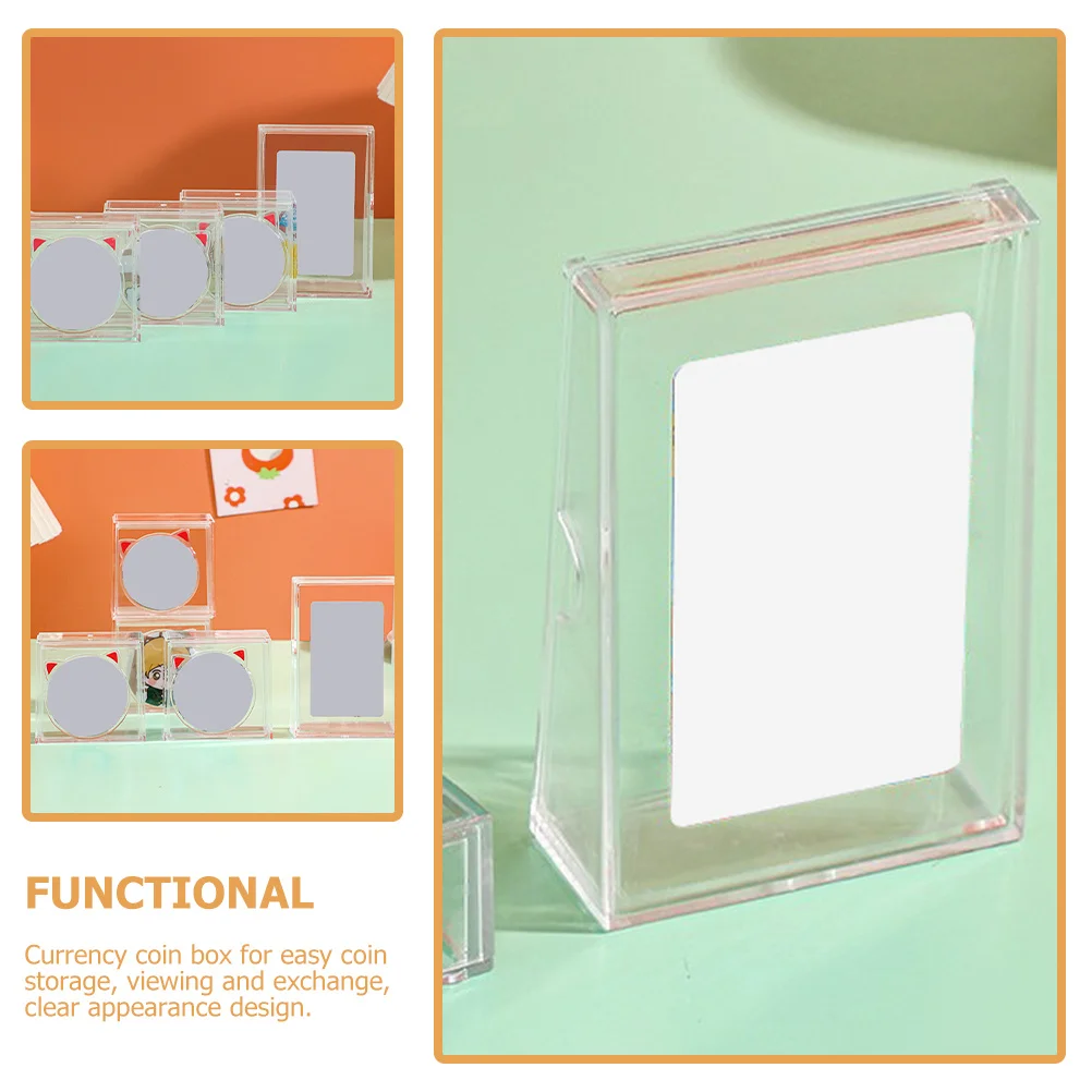 

2Pcs Acrylic Clear Holder Coin Storage Box Compact Practical Organizer Portable Coin Display Case