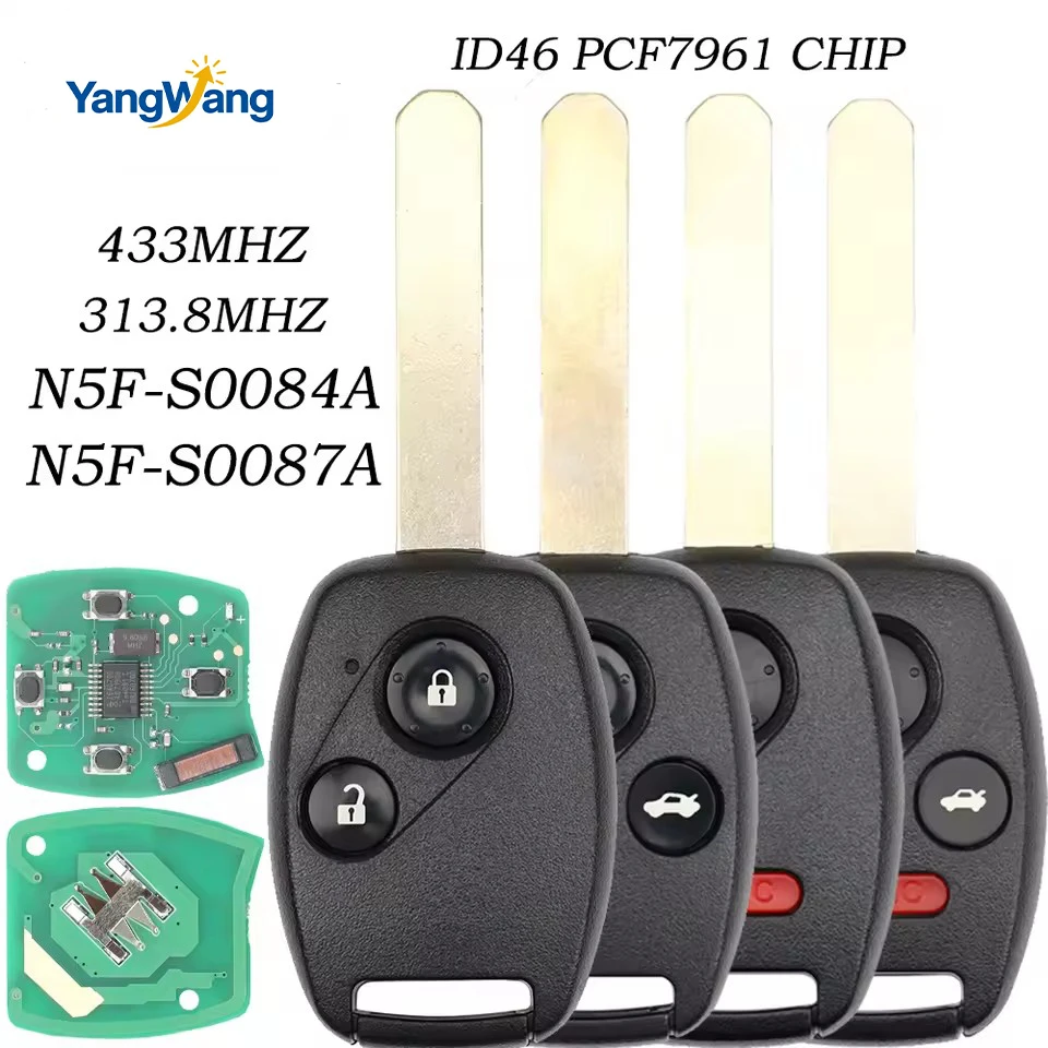 YangWangN5F-S0084-A 313.8MHz S0087-A 433.9MHz ID46 PCF7961 Car Remote Key For Honda Accord Pilot CR-V HR-V Fit City Odyssey Jazz