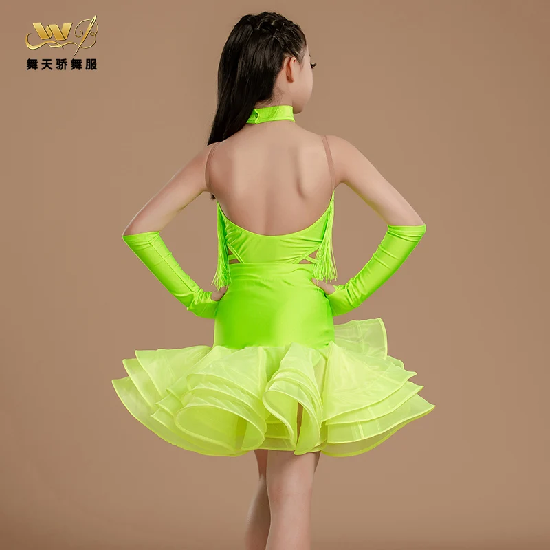 High-end children's high-end fringe performance practice performance suit children's training Latin dance girl's training suit
