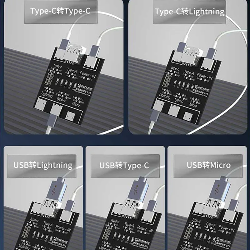 MECÂNICA DT3 USB Cable Tester, Data Cable Test, PCB Board para iPhone, Android, Type-C, Data de iluminação, On-Off Detection Tool