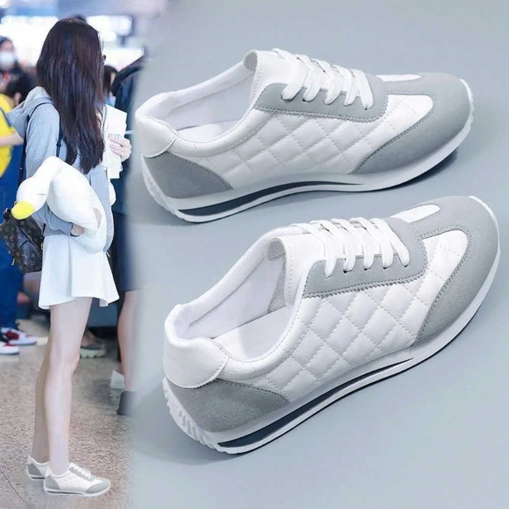 2026 Women Quilted Retro Lace-Up Platform Sneakers Lightweight Comfort Non-Slip Walking Casual Shoes Spring Autumn Zapatillas
