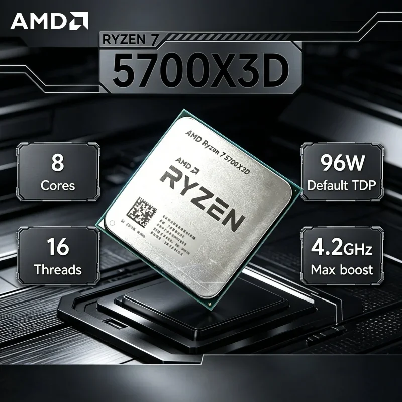 

Ryzen 5000 Series Bulk Processor AMD Ryzen 7 5700X3D AM4 8-Cores 16-Threads 3-4.1GHz 105W DDR4 Compatible With X570 B550 Boards