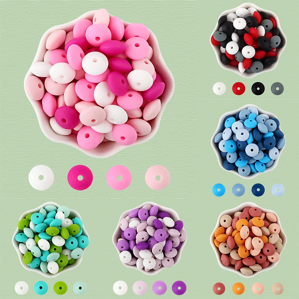 

40Pcs/Lot 12mm Silicone Lentil Beads For Jewelry Making Abacus Beads DIY Pacifier Clips Necklace Bracelets Jewelry Accessories