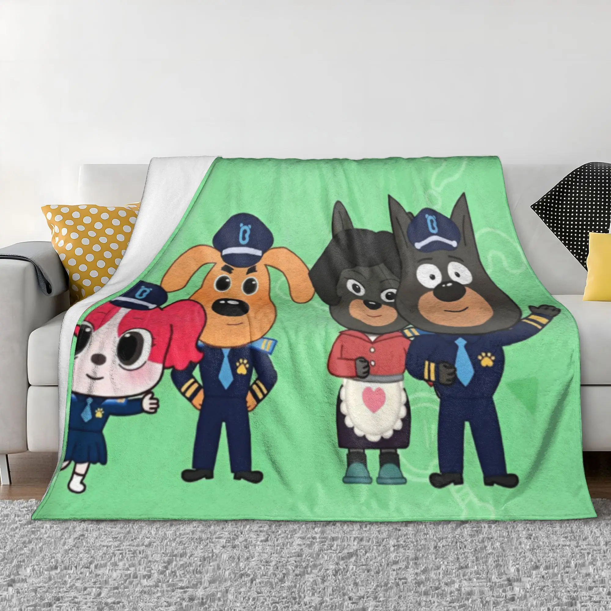 Sheriff Labrador Police Cartoon Flannel Throw Blankets Children TV Series Blankets Home Lightweight Thin Rug Piece Multifunction