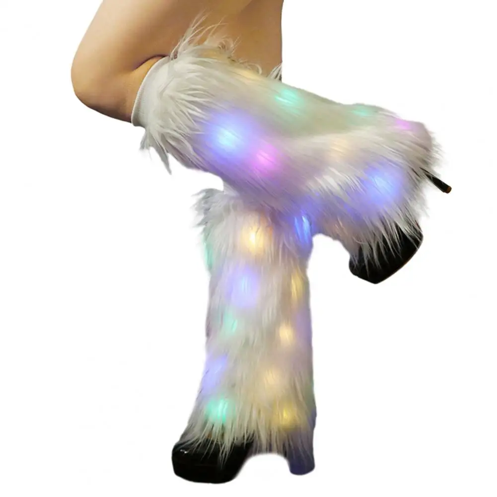 

Warm Comfortable Leg Warmers Festival Leg Warmers Led Light Furry Leg Warmers Stylish Imitation Fur Boot Covers for Women Plush