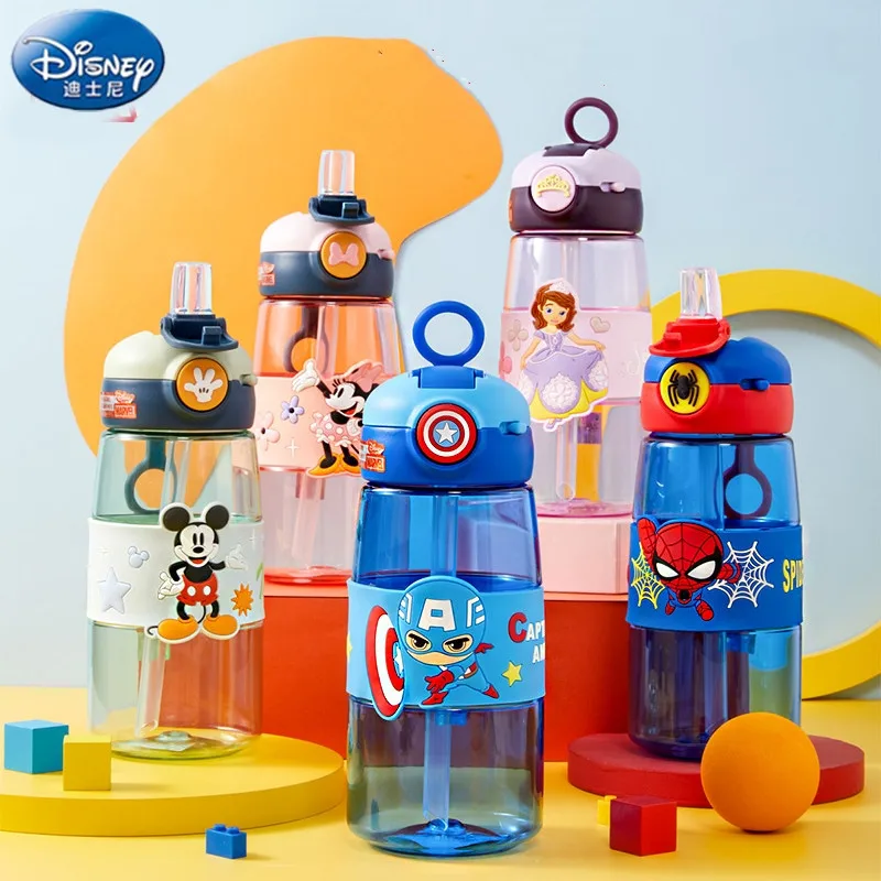 DISNEY Mickey water Bottles Cute cartoon kids Feeding cup with Straw  Outdoor sports Cup Travel drink ware for children