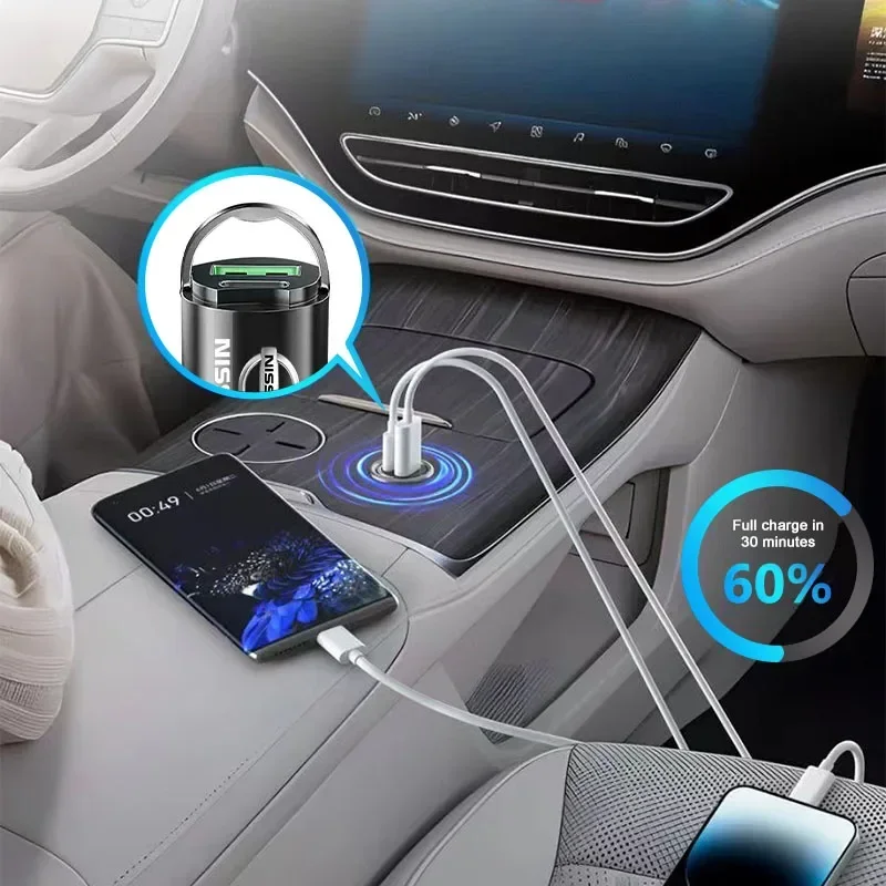 Car Charger Type C Fast Charging USB Ports Adapter For Nissan Nismo Tiida Sylphy Teana X Trail T30 T32 Almera Qashqai J10 J11 view 6