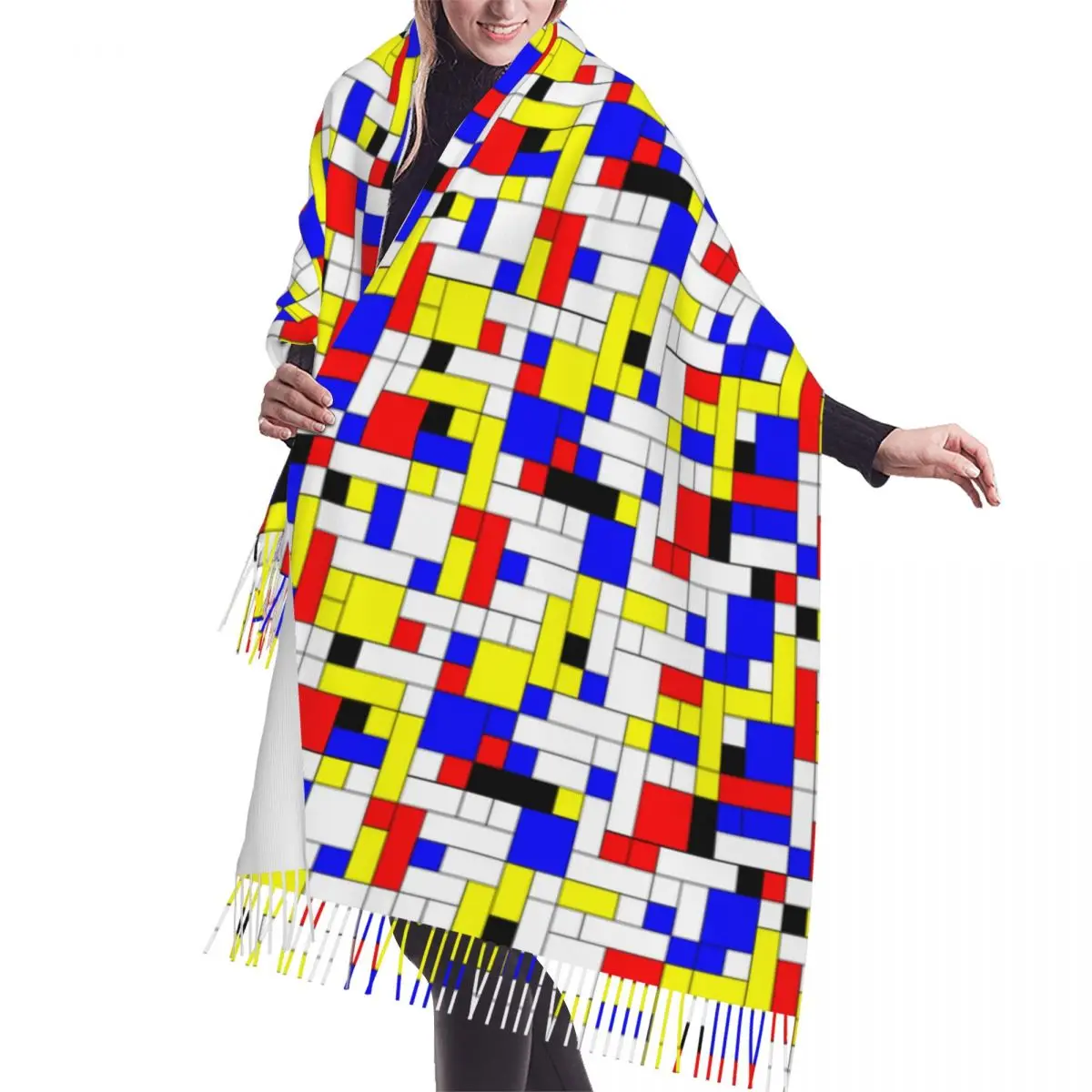 Customized Print Piet Mondrian Minimalist De Stijl Modern Art Scarf Women Men Winter Fall Warm Scarves Versatile Shawls Wraps