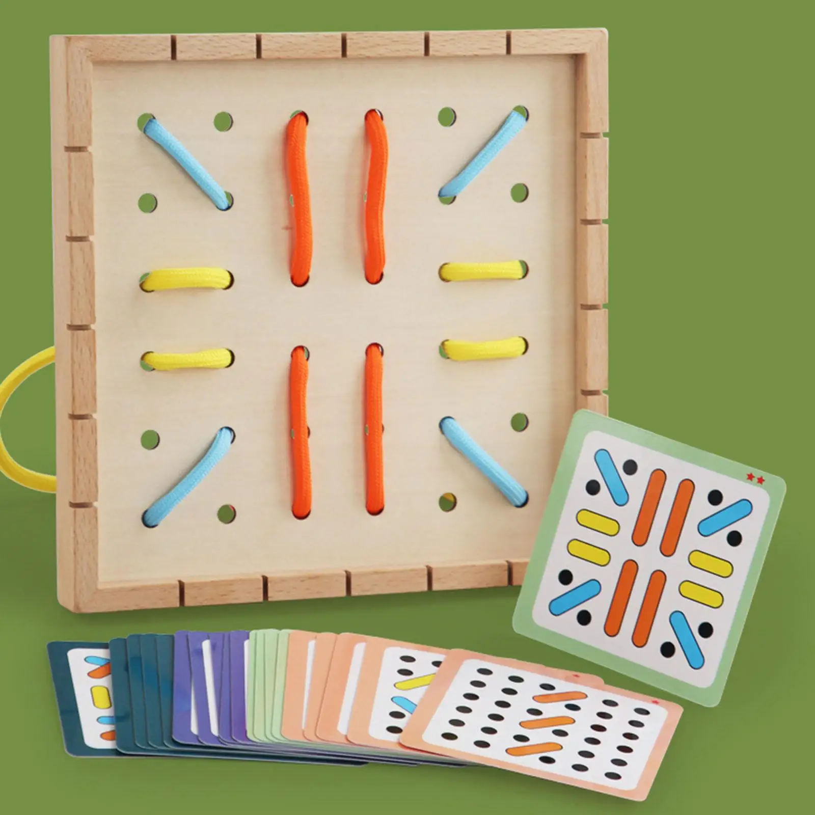 Wooden Lacing Toys with Cards, Rope Threading Game, Learning Early Learning Montessori Toy for 1 2 3 4 5 6 Kids