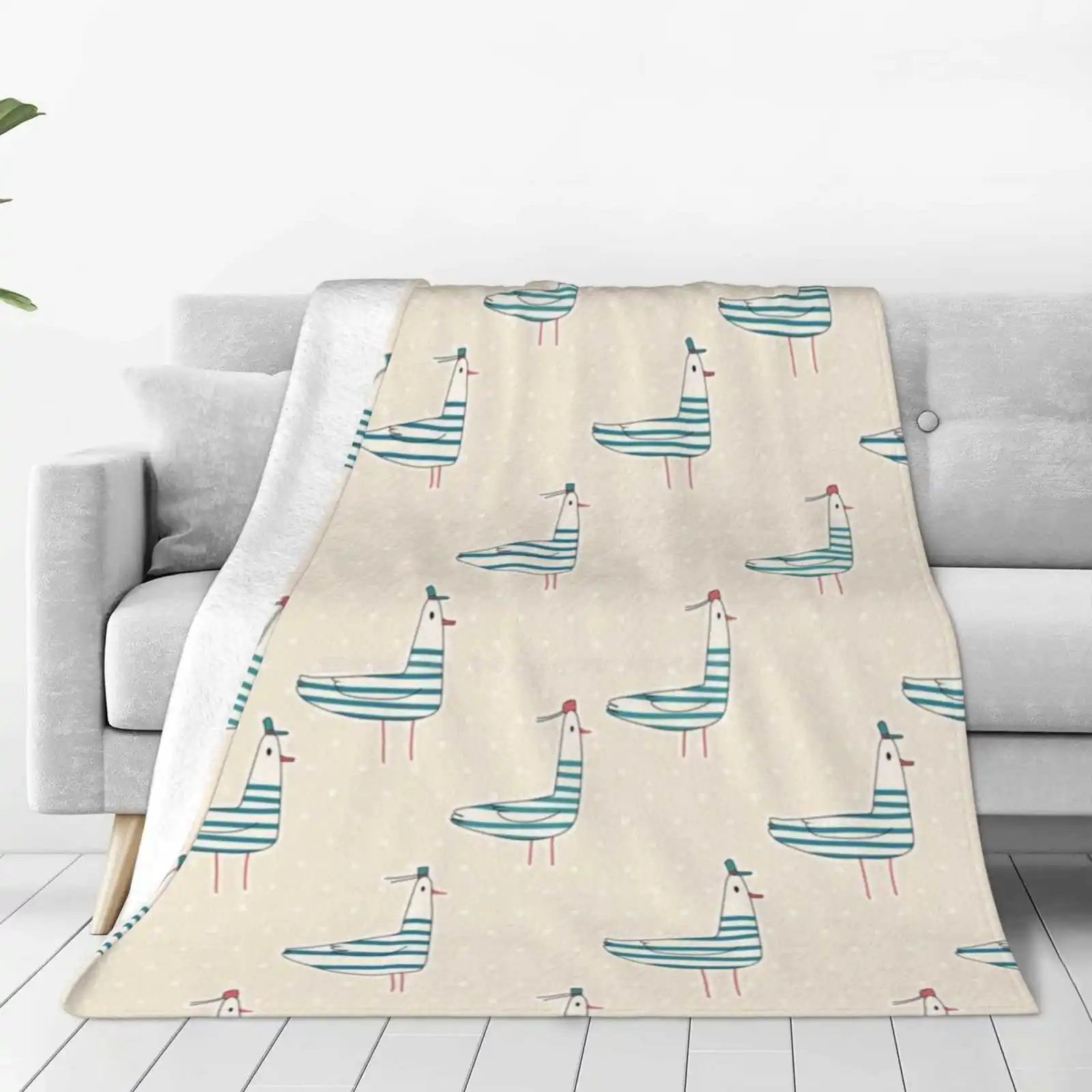 Seagulls Hot Sale Printing High Qiality Warm Flannel Blanket Pattern Boat Coral Scrapbook Beach Seamless Seagull Summer Blue