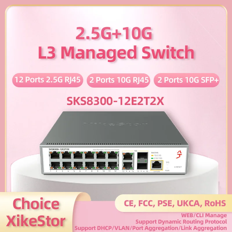 

Управляемый коммутатор XikeStor L3, 12 портов, 2,5G, RJ45, 2 порта, 10G, RJ45, 2 порта, 10G SFP+, Ethernet-коммутатор, поддержка VLAN/DHCP WEB/CLI