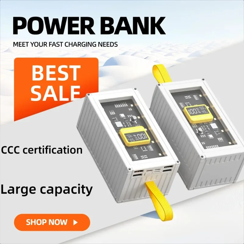 

Transparent Container Shaped Power Bank with 50000mAh Large Capacity 120W Super Fast Charging for Outdoor Use Power Bank
