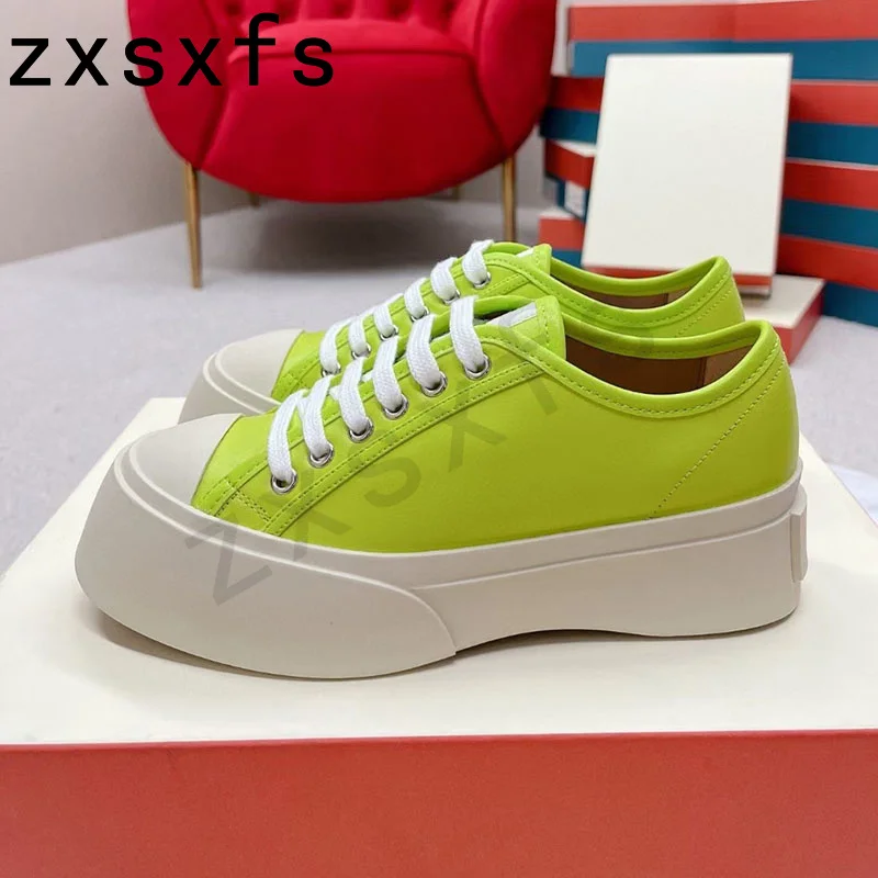 Candy colored thick soled casual real leather shoes student lace up casual shoes spring and autumn new women's shoes