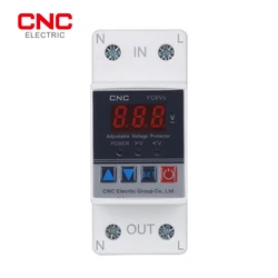 CNC Din rail 40A 63A ON/OFF Adjustable Over Under Voltage Proteciotn Device Automatic Reconnect Protector With Voltage Display