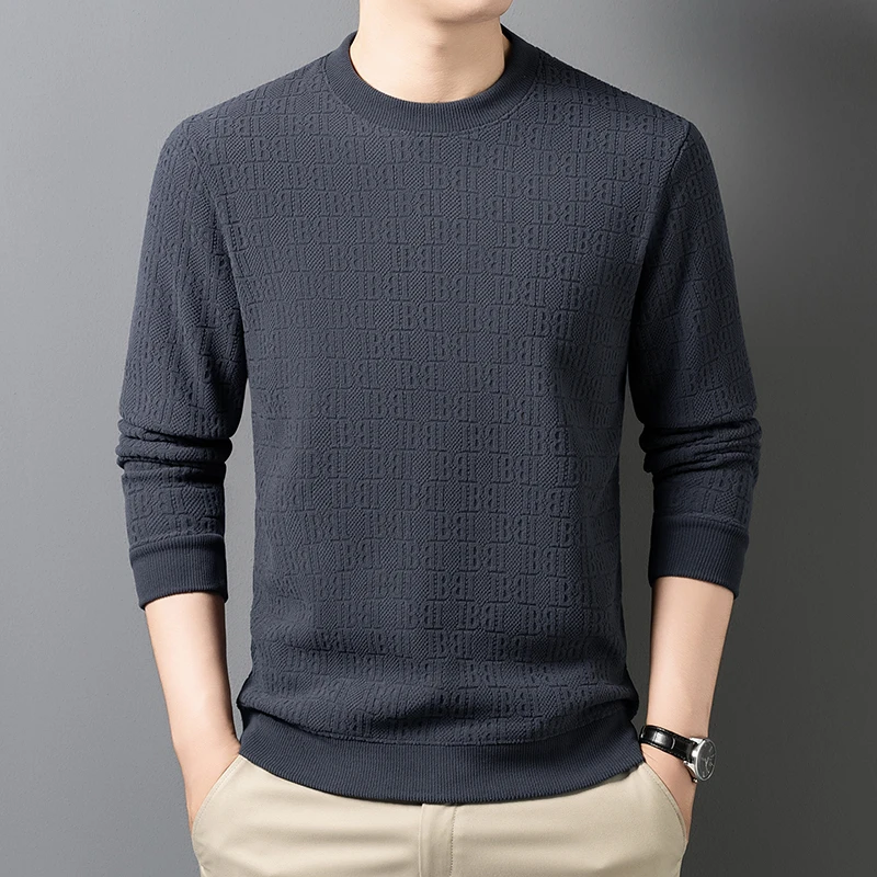 Winter Herren Casual Strickpullover Langarm mit Allover-Prägemuster Fleece-Innenfutter Rundhals Bürokleidung – Detail 17