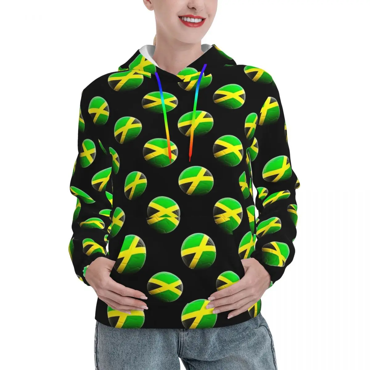 Jamaican Flag Streetwear Hoodies Winter Jamaica Football Ball Flag Harajuku Pullover Hoodie Unisex Oversized Loose Sweatshirts