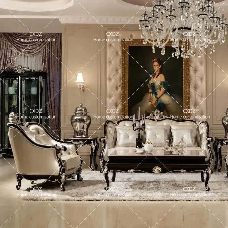 Royal Craft No. 1, European neoclassical postmodern living room furniture solid wood leather first layer cowhide sofa