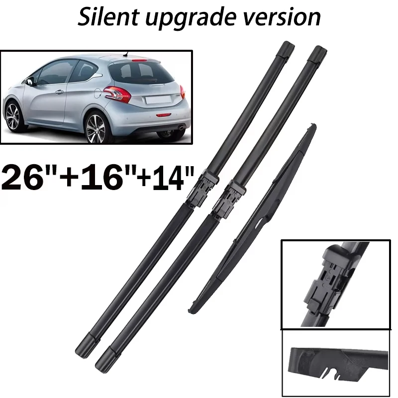 

Front & Rear Wiper Blades Set For Peugeot 208 2012 - 2018 Windshield Windscreen Window Brushes 26"+16"+14" Silent upgrade