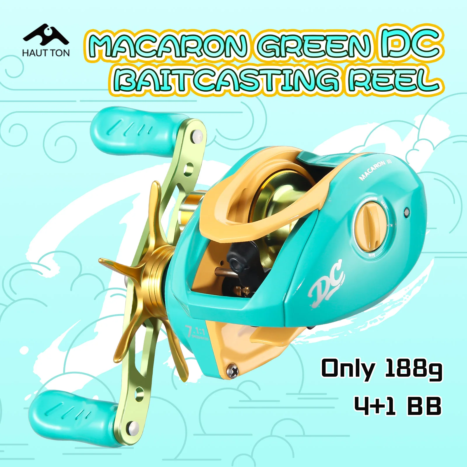 carrete-de-pesca-hautton-macaron-green-dc-baitcasting-71-1-4-1-rodamientos-5kg-de-freno-disponible-para-mano-izquierda-o-derecha-para-pesca-micro-universal
