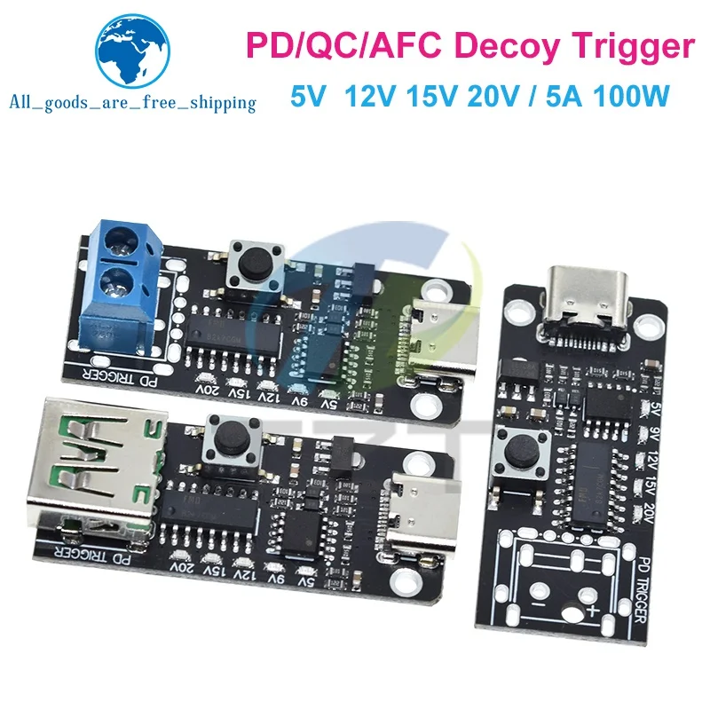 DIYTZT 100W 5A USB-C Fast Charge Trigger Module PD/QC Decoy Board Fast Charge USB Type-c PD 2.0 3.0 Power Delivery Boost Module