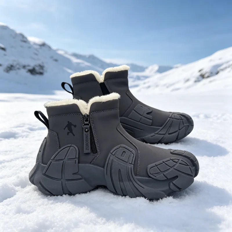 Warme Winterstiefel für Herren, Größen 39-47, mit Fleece-Futter, High-Top, Vielseitig, Runde Zehenkappe, Dicke Sohle, Leichte Baumwollschuhe, Trendige Outdoor-Schneestiefel – Detail 12