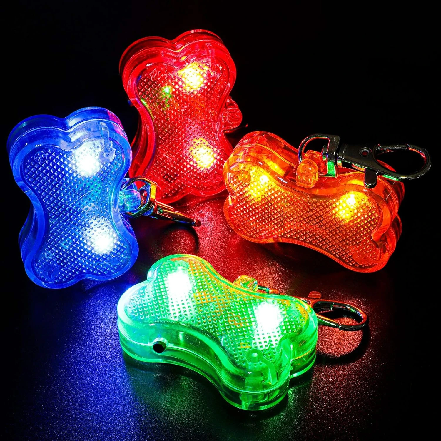 Bright and Essential Pet Supplies for Night Time Camping Adventures - Set of 4 Waterproof LED Collar Tags for Dogs - Glowing Saf